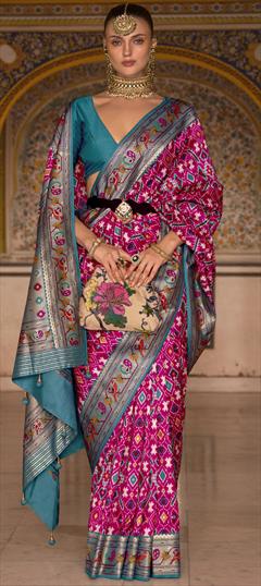 Engagement, Traditional Pink and Majenta color Saree in Art Silk, Silk fabric with South Printed, Weaving work : 1828381