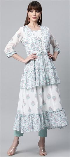 Casual White and Off White color Gown in Cotton fabric with Anarkali Printed work : 1828528