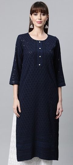 Casual Blue color Kurti in Rayon fabric with Straight Sequence, Thread work : 1828561