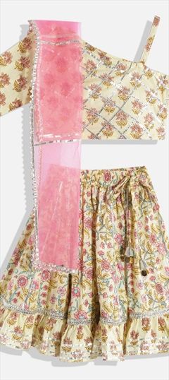 Beige and Brown color Kids Lehenga in Art Dupion Silk fabric with Aari work : 1829065