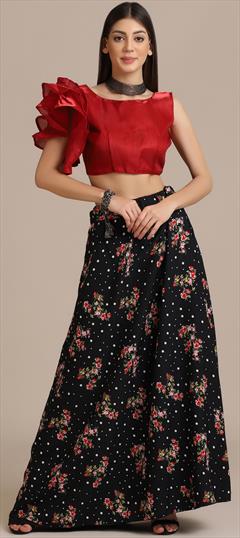 Casual, Festive Black and Grey color Lehenga in Crepe Silk, Silk fabric with A Line Floral work : 1829185