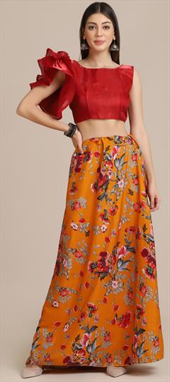 Casual, Festive Yellow color Lehenga in Crepe Silk fabric with A Line Floral work : 1829188