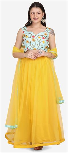 Festive, Party Wear Yellow color Lehenga in Net fabric with Embroidered, Stone work : 1829221