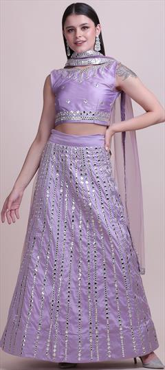 Festive, Party Wear Purple and Violet color Lehenga in Taffeta Silk fabric with Embroidered, Mirror work : 1829224