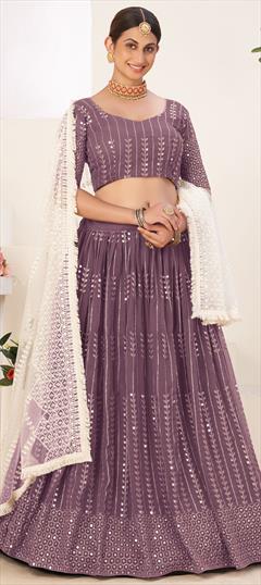 Designer, Engagement, Party Wear Purple and Violet color Lehenga in Georgette fabric with Classic Sequence, Thread work : 1829279