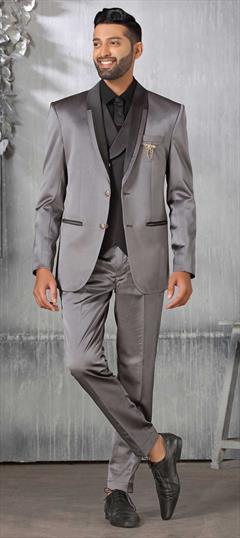 Black and Grey color Tuxedo in Cotton fabric with Broches work : 1829530