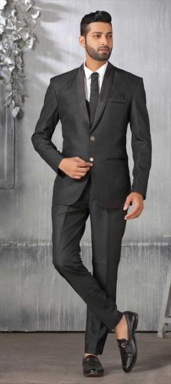 Black and Grey color 2 Piece Suit (with shirt) in Rayon fabric with Thread work : 1829531