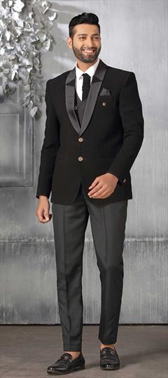Black and Grey color 2 Piece Suit (with shirt) in Imported fabric with Broches work : 1829534
