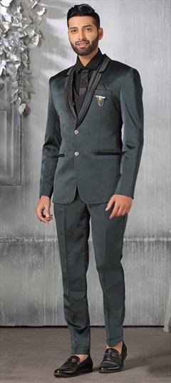 Green color Tuxedo in Cotton fabric with Broches work : 1829549