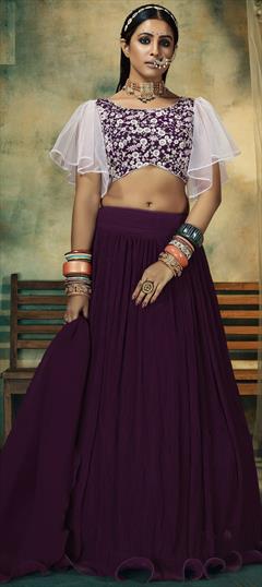 Festive, Wedding Purple and Violet color Long Lehenga Choli in Georgette fabric with A Line Embroidered, Thread work : 1829793