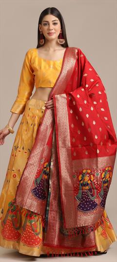 Designer, Party Wear, Reception, Wedding Yellow color Lehenga in Jacquard fabric with Classic Zari work : 1829834