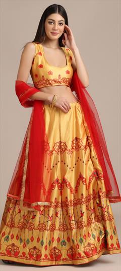 Designer, Party Wear, Reception, Wedding Yellow color Lehenga in Taffeta Silk fabric with Classic Weaving work : 1829854
