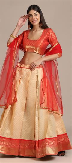 Designer, Party Wear, Reception, Wedding Orange color Lehenga in Jacquard fabric with Classic Weaving work : 1829857