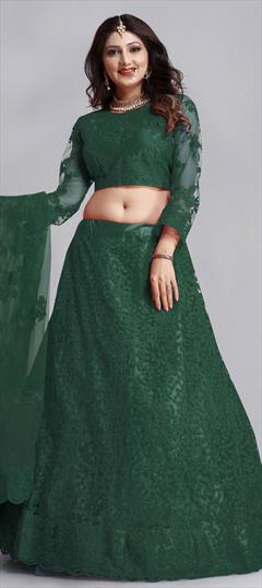 Reception, Wedding Green color Lehenga in Net fabric with Classic Embroidered, Stone work : 1829889