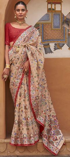 Designer, Festive Multicolor color Saree in Brasso fabric with Classic Printed, Stone work : 1830107