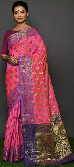 Bridal, Traditional, Wedding Pink and Majenta color Saree in Banarasi Silk, Silk fabric with South Weaving work : 1830243