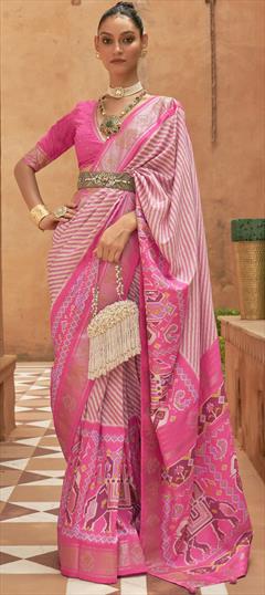 Bollywood, Designer, Reception, Wedding Pink and Majenta color Saree in Silk fabric with Classic Stone, Weaving, Zari work : 1830244