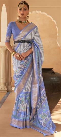 Bollywood, Designer, Reception, Wedding Blue color Saree in Silk fabric with Classic Stone, Weaving, Zari work : 1830246