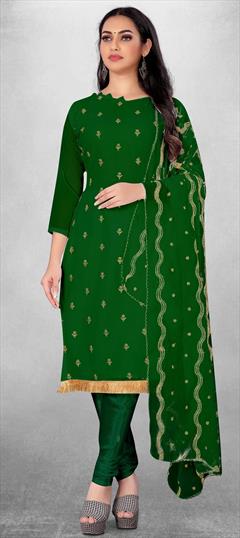 Casual Green color Salwar Kameez in Georgette fabric with Straight Embroidered, Lace, Thread work : 1830534
