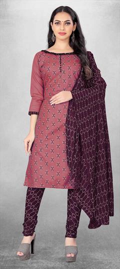 Casual Purple and Violet color Salwar Kameez in Cotton fabric with Churidar, Straight Printed work : 1830541