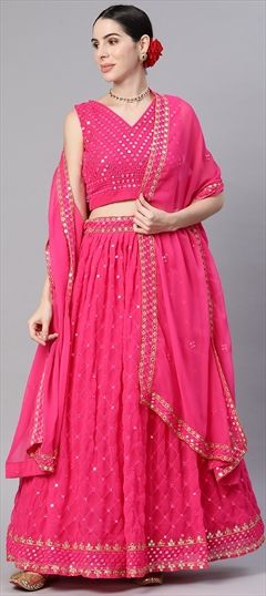 Mehendi Sangeet Pink and Majenta color Lehenga in Faux Georgette fabric with Classic Sequence work : 1830551