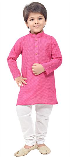 Pink and Majenta color Boys Kurta Pyjama in Cotton fabric with Printed work : 1830893