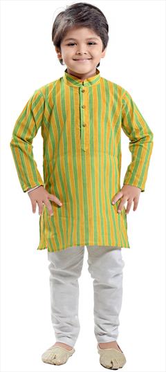 Green, Yellow color Boys Kurta Pyjama in Cotton fabric with Printed, Tye n Dye work : 1830917