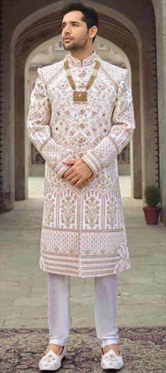 White and Off White color Sherwani in Art Silk fabric with Embroidered, Sequence, Stone, Thread work : 1831152