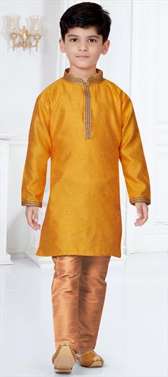 Yellow color Boys Kurta Pyjama in Jacquard fabric with Lace, Thread work : 1831195
