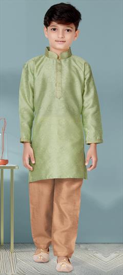 Green color Boys Kurta Pyjama in Jacquard fabric with Lace, Thread work : 1831198