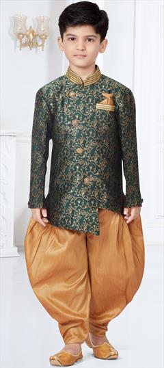 Green color Boys Indo-Western in Jacquard fabric with Lace, Thread work : 1831208