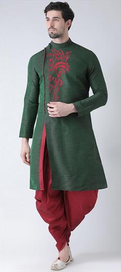 Green color Dhoti Kurta in Art Silk fabric with Embroidered work : 1831284