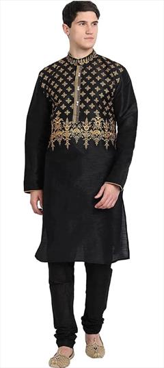 Black and Grey color Kurta Pyjamas in Art Silk fabric with Embroidered work : 1831290