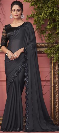 Designer, Party Wear, Reception Black and Grey color Saree in Georgette fabric with Classic Sequence work : 1831570