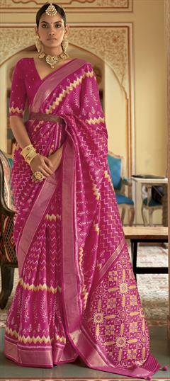 Bridal, Reception, Wedding Pink and Majenta color Saree in Silk fabric with Classic Printed, Weaving work : 1831637