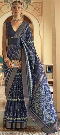 Bridal, Reception, Wedding Blue color Saree in Silk fabric with Classic Printed, Weaving work : 1831655