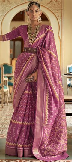 Bridal, Reception, Wedding Pink and Majenta color Saree in Silk fabric with Classic Printed, Weaving work : 1831658