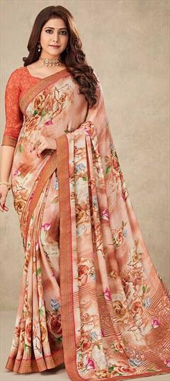 Casual, Traditional Multicolor color Saree in Crepe Silk, Silk fabric with South Floral, Printed work : 1832230