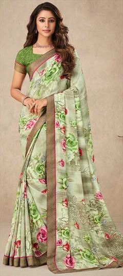 Casual, Traditional Green color Saree in Crepe Silk, Silk fabric with South Floral, Printed work : 1832232