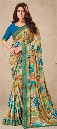 Casual, Traditional Multicolor color Saree in Crepe Silk, Silk fabric with South Floral, Printed work : 1832234