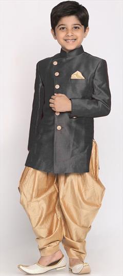 Black and Grey color Boys Indo-Western in Dupion Silk fabric with Thread work : 1832272