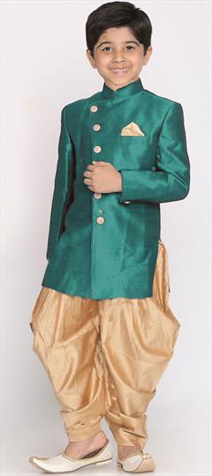 Green color Boys Indo-Western in Dupion Silk fabric with Thread work : 1832274