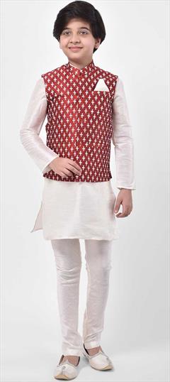 White and Off White color Boys Kurta Pyjama in Dupion Silk fabric with Printed work : 1832291