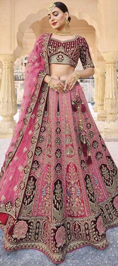 Bridal, Wedding Red and Maroon color Lehenga in Art Silk fabric with A Line Embroidered, Patch, Resham, Sequence, Thread, Zari work : 1832416