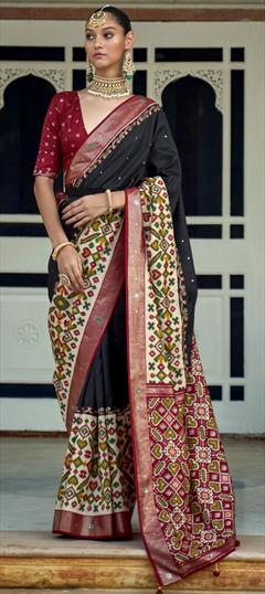 Bridal Black and Grey, Red and Maroon color Saree in Patola Silk fabric with Classic Mirror, Printed work : 1832504