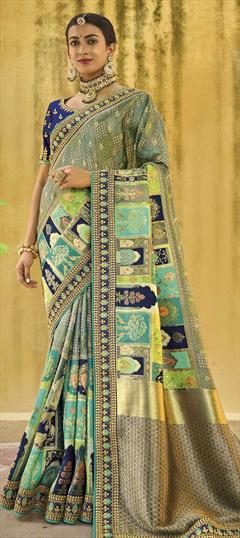 Bridal Green color Saree in Silk fabric with Classic Gota Patti, Weaving, Zari work : 1832949