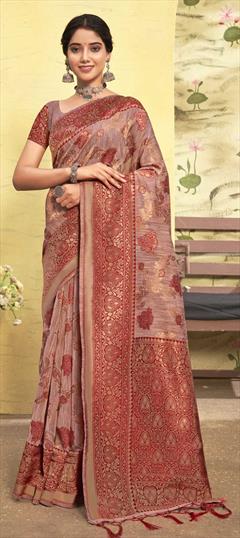 Summer, Traditional Pink and Majenta color Saree in Cotton fabric with Bengali Weaving work : 1832953