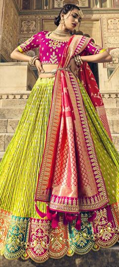 Bridal, Mehendi Sangeet, Reception, Wedding Green color Lehenga in Silk fabric with Classic Gota Patti, Weaving, Zari work : 1832966