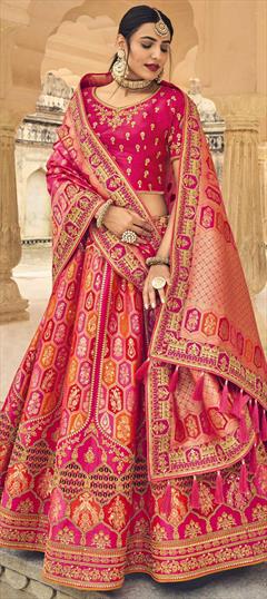 Bridal, Mehendi Sangeet, Reception, Wedding Pink and Majenta color Lehenga in Silk fabric with Classic Gota Patti, Patch, Weaving, Zari work : 1832978