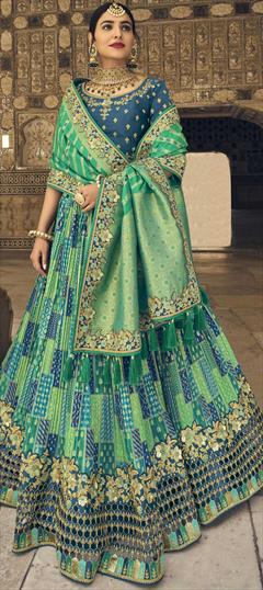Bridal, Mehendi Sangeet, Reception, Wedding Green color Lehenga in Silk fabric with Classic Gota Patti, Patch, Weaving, Zari work : 1832985
